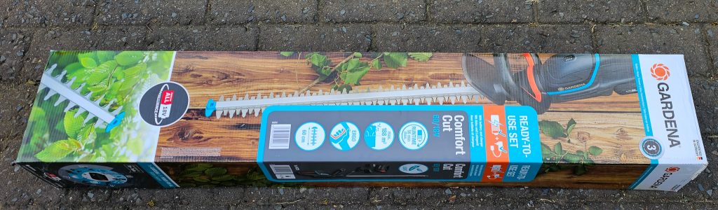 Gardena ComfortCut 60 18V-P4A Ready-To-Use Set Akku-Heckenschere Verpackung
