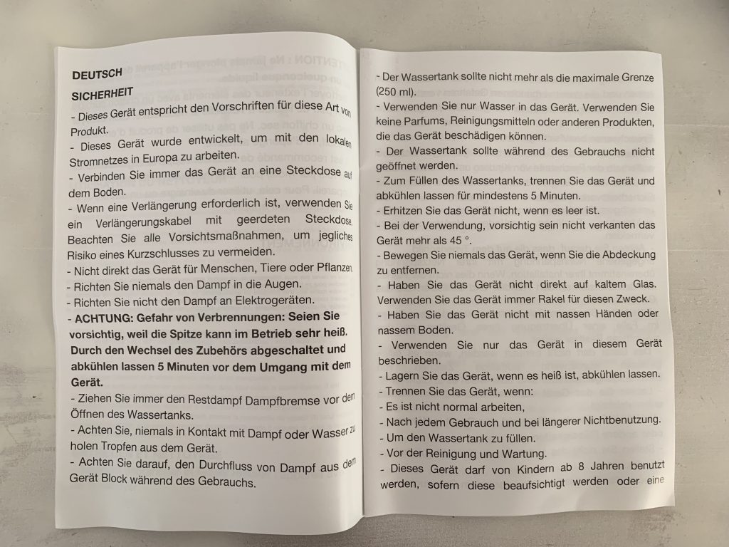 H.Koenig Handdampfreiniger Bedienungsanleitung geöffnet
