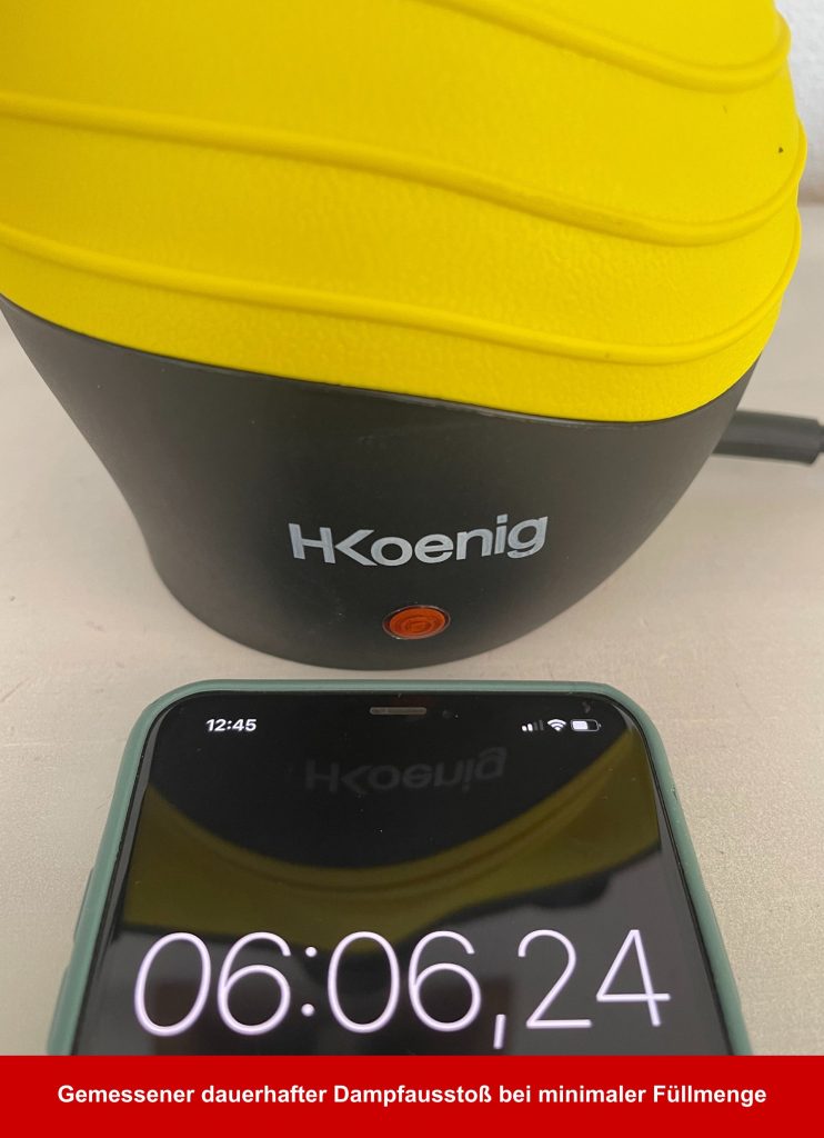 H.Koenig NV60 Handdampfreiniger Dampfausstoß bei minimaler Füllmenge