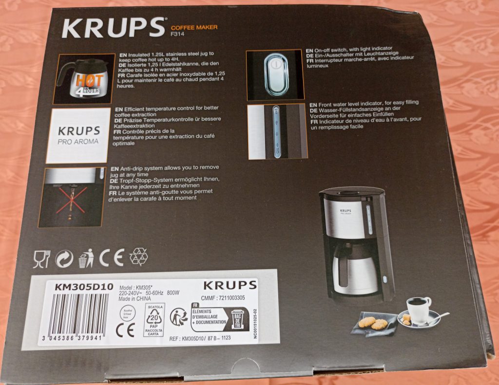 Krups KM305D ProAroma Kaffeemaschine Verpackung Rückseite