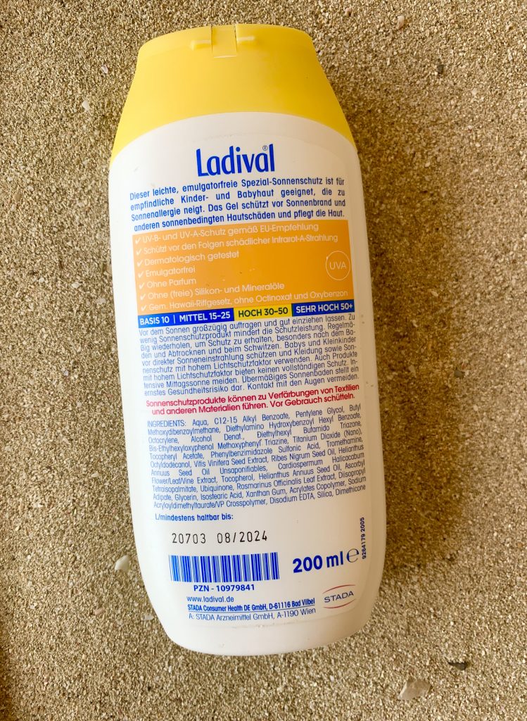 Ladival Für Kinder Sonnenschutz-Gel Gesamtansicht Flasche von hinten