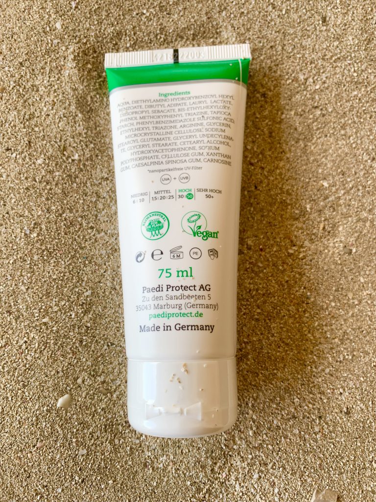 PAEDIPROTECT Gebirgssonnencreme Tube von hinten