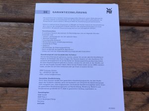 WMF BUENO Garantieerklärung