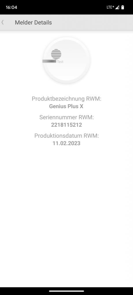 App-Ansicht mit zusätzlichen Details des Hekatron Genius Plus X Rauchmelders