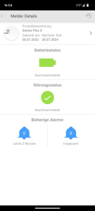 App-Status des Hekatron Genius Plus X Rauchmelders