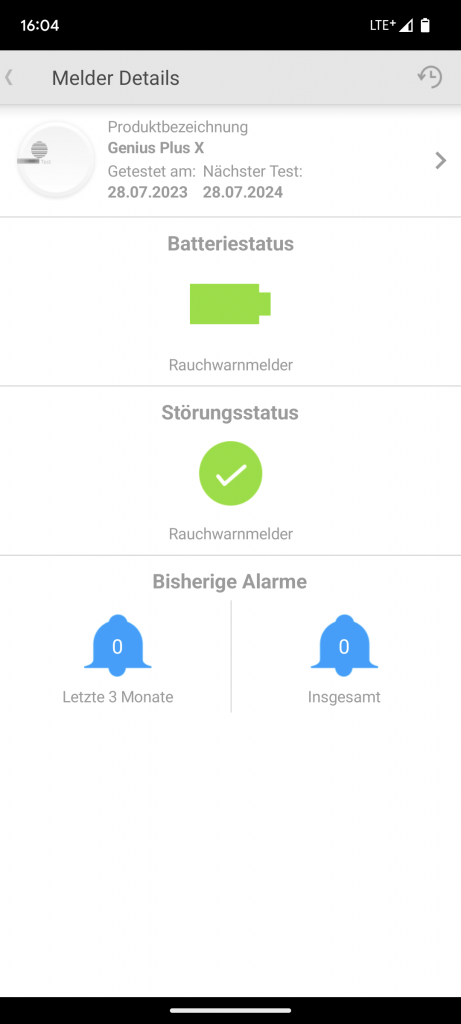 App-Status des Hekatron Genius Plus X Rauchmelders