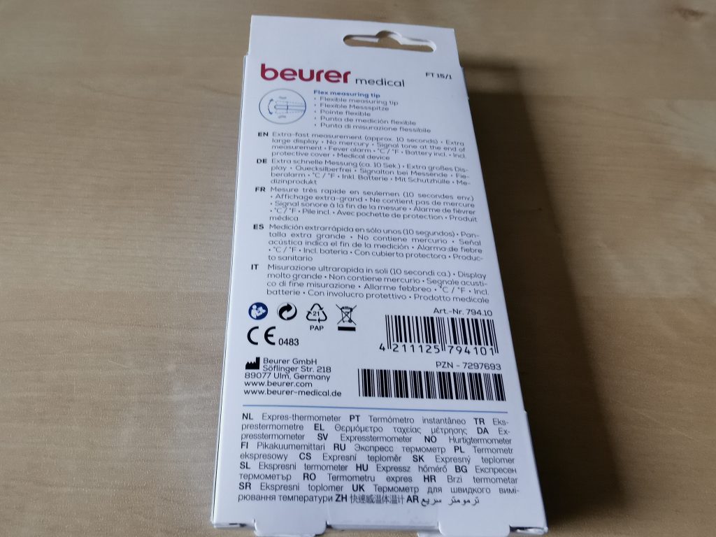 Beurer Medical Express FT 151 Fieberthermometer Verpackung Rückseite