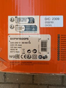Black + Decker BXPW 1600PE Hochdruckreiniger Verpackung Ansicht technische Daten