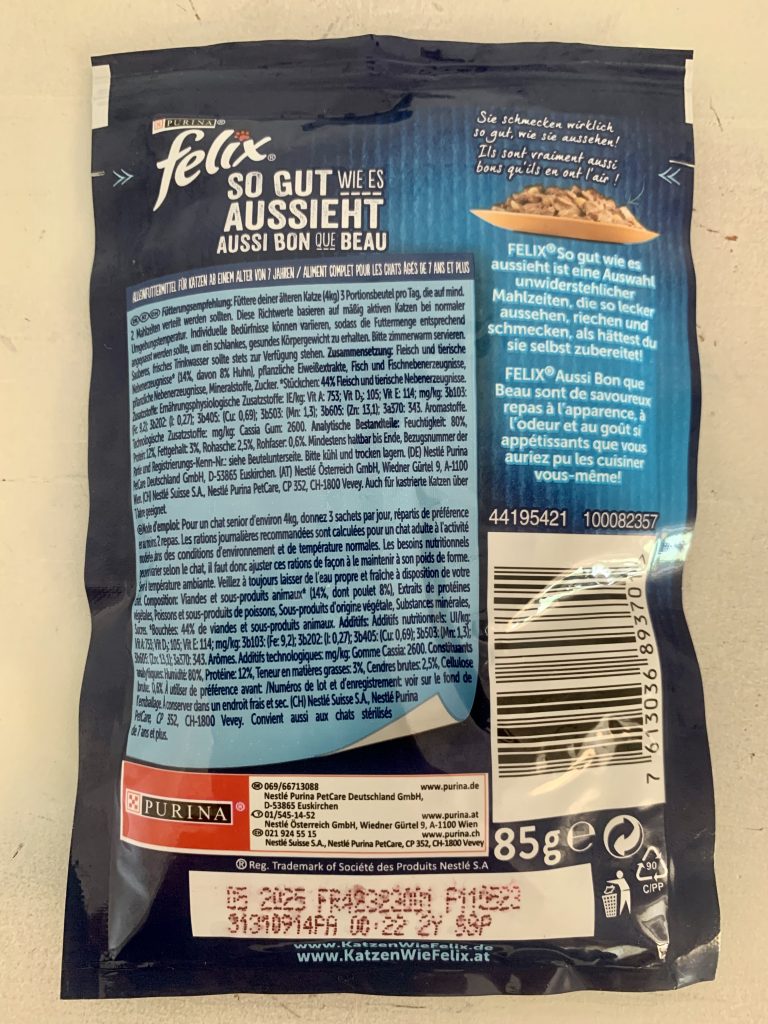 FELIX So gut wie es aussieht mit Huhn in Gelee Katzenfutter Verpackung von hinten