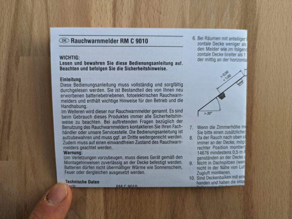 Faltzettel des Brennenstuhl RM C 9010 Rauchmelders