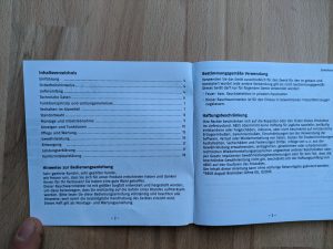 Geöffnetes Inhaltsverzeichnis des Abus RWM 150 Rauchmelders