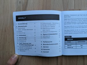 Geöffnetes Inhaltsverzeichnis des Busch-Jaeger ProfessionalLine Rauchmelders