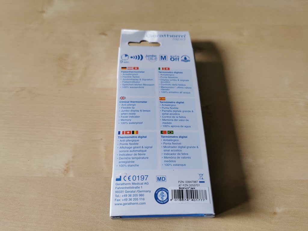 Geratherm rapid Fieberthermometer Verpackung hinten