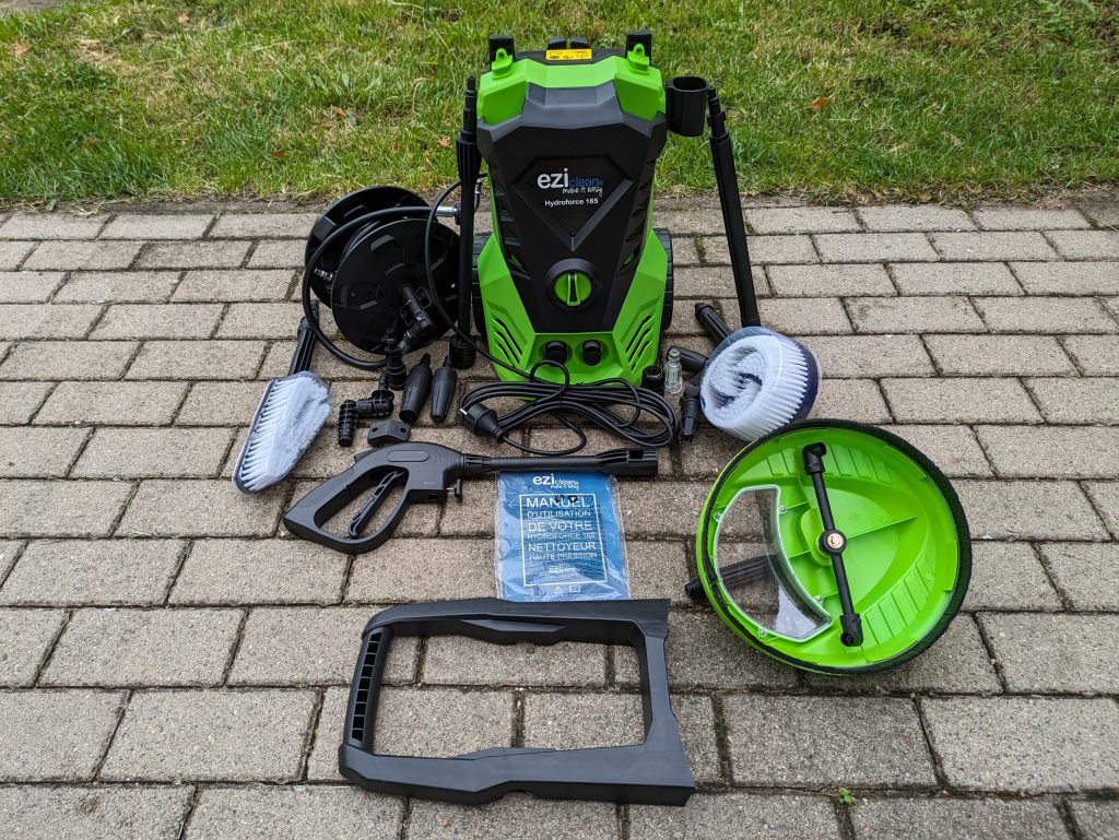 Gesamter Lieferumfang des Eziclean® Hydroforce 165 Hochdruckreinigers