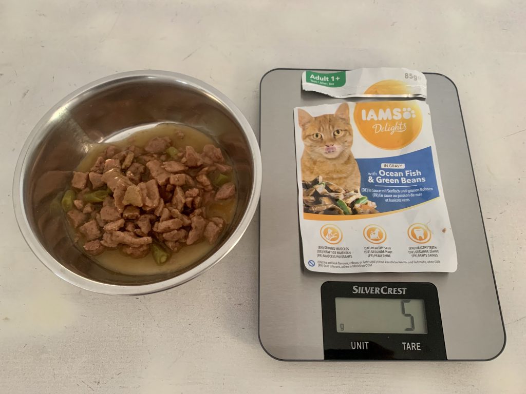 IAMS Delights Sea Collection Katzenfutter Gewichrt der Verpackung ohne Inhalt