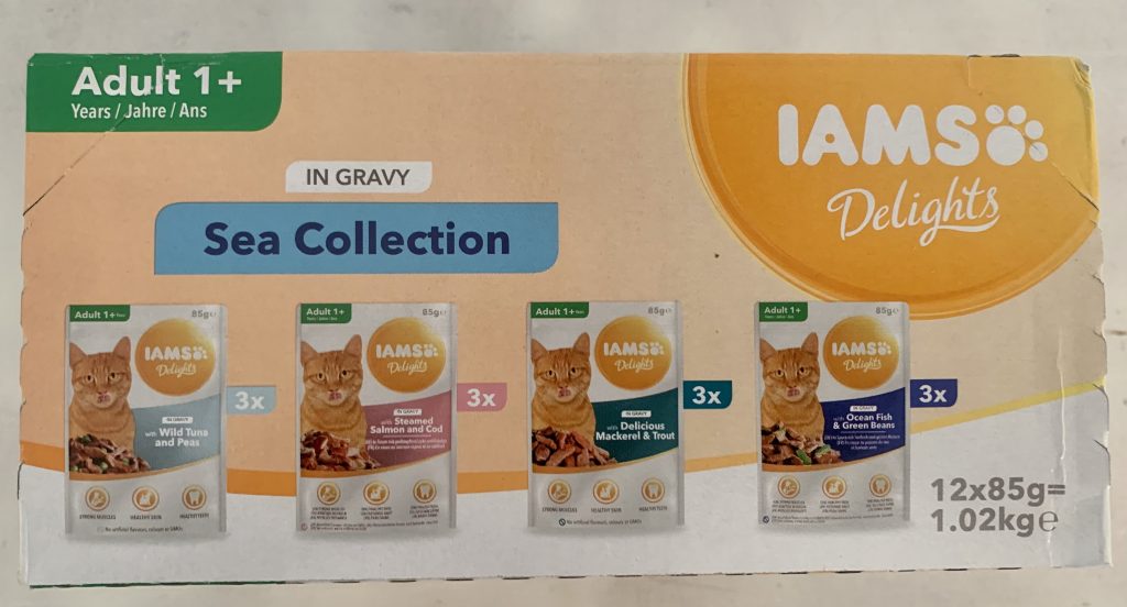 IAMS Delights Sea Collection Katzenfutter Karton von oben