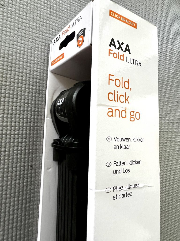 Fahrradschloss in Originalverpackung (von der Seite)