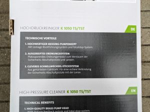 Kränzle K 1050 TS Hochdruckreiniger Verpackung technische Vorteile