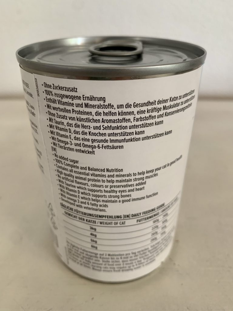 Our Essentials by Amazon mit Rind in Sauce Katzenfutter Dose von hinten Inhaltsstoffe