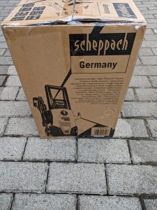 Scheppach HCE 1650 Hochdruckreiniger Verpackung von links
