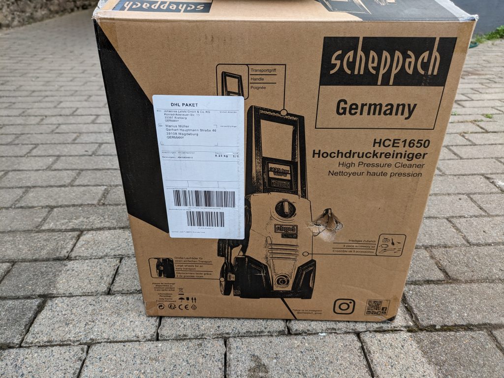 Scheppach HCE 1650 Hochdruckreiniger Verpackung von vorne