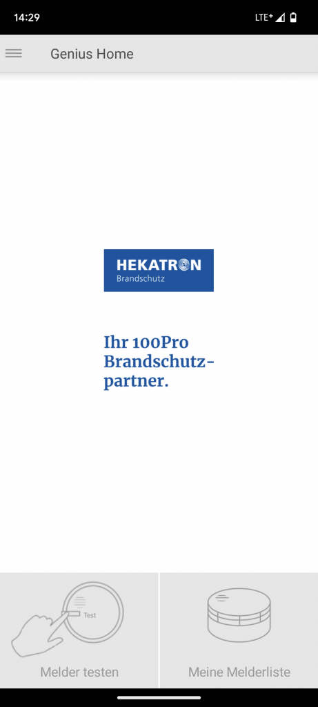Startbildschirm der App des Hekatron Genius Plus X Rauchmelders