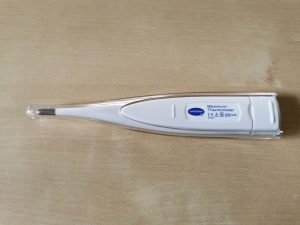 Thermoval rapid Fieberthermometer Rückansicht Schutzhülle