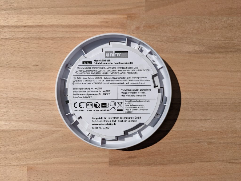 UNITEC® Design Rauchmelder von hinten