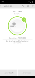 Übersichtsprofil der App des Hekatron Genius Plus Rauchmelders