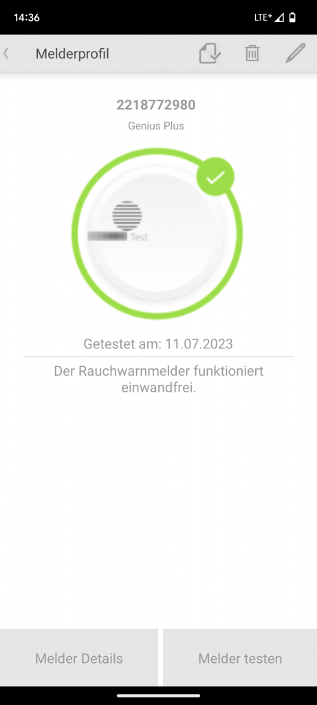 Übersichtsprofil der App des Hekatron Genius Plus Rauchmelders