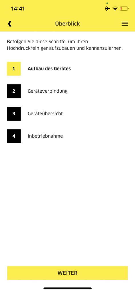 Übersichtsseite der App des Kärcher K7 Hochdruckreinigers