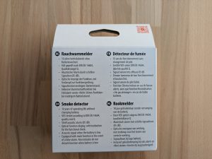 Verpackung des Brennenstuhl RM L 3100 Rauchmelders von hinten