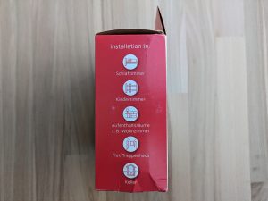 Verpackung des Ei Electronics Ei650 Rauchmelders von rechts