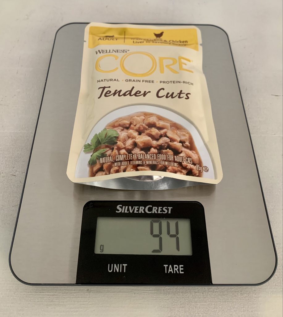 Wellness CORE Tender Cuts Chicken Selection Multipack Katzenfutter Gewicht Verpackung mit Inhalt Huhn und Hühnerleber
