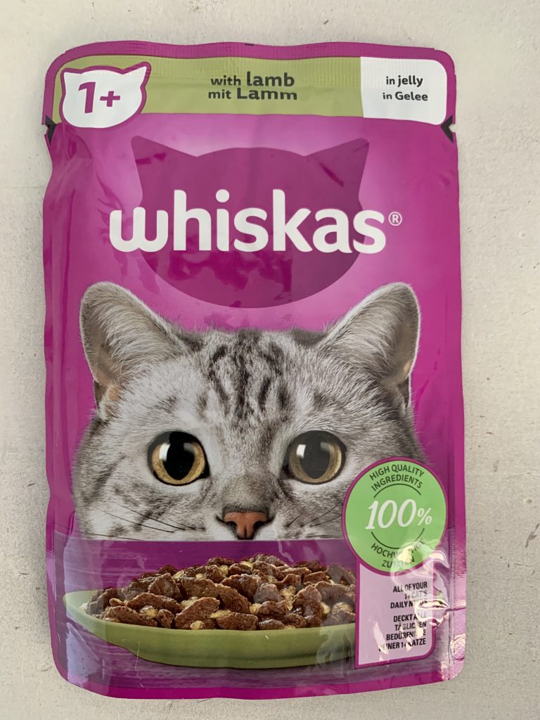 Whiskas 1+ Lamm in Gelee Katzenfutter Portionsbeutel von vorne
