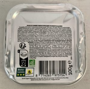 Yarrah Paté mit Huhn, Truthahn und Aloe Vera Bio-Katzenfutter Schale von unten mit Inhaltsstoffen