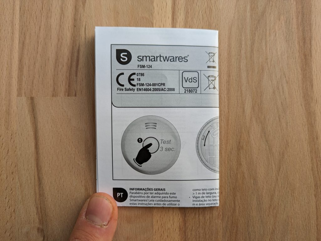 Zweiter Faltzettel des Smartware FSM 124 Rauchmelders