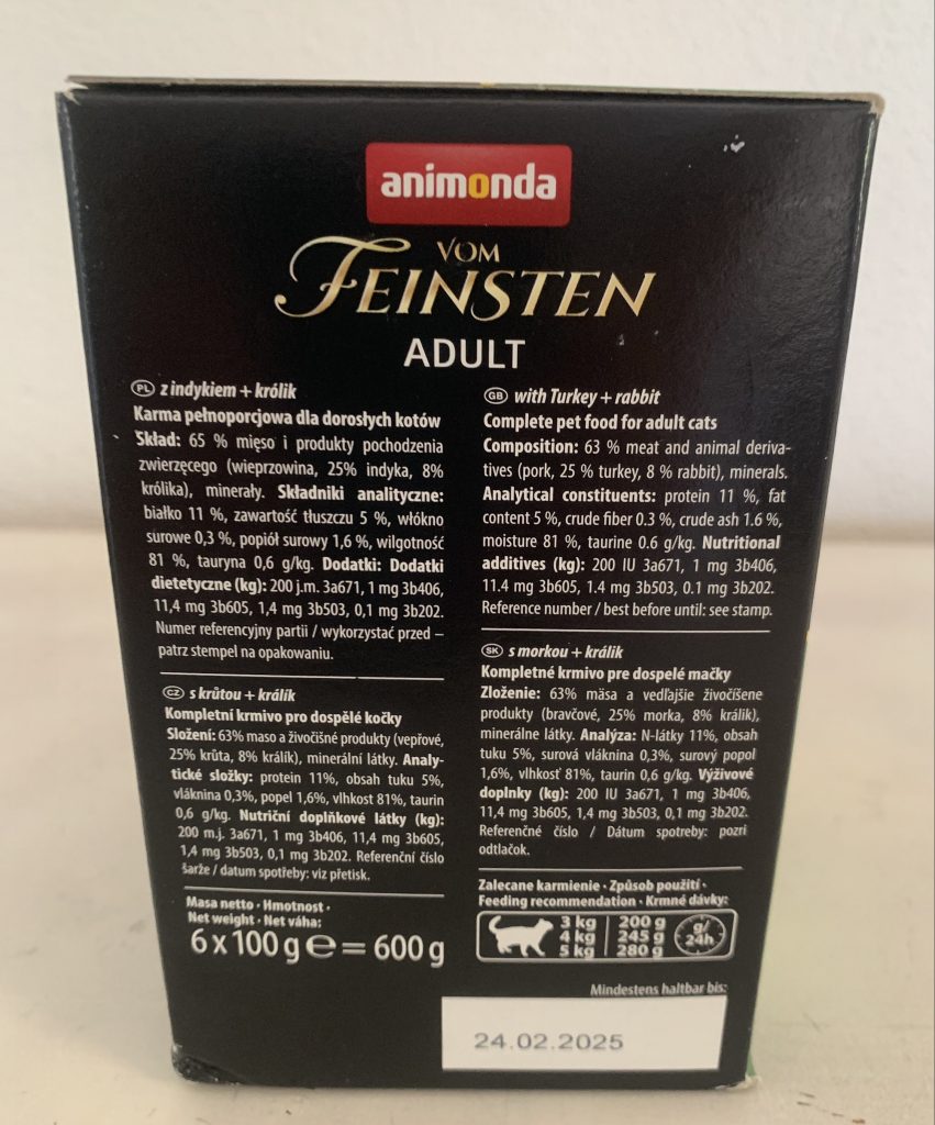 animonda Vom Feinsten Adult Feinschmecker Vielfalt mit Geflügel Katzenfutter Karton von hinten