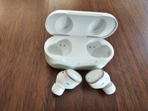 1More EVO In-Ear-Bluetooth-Kopfhörer vor Ladeetui