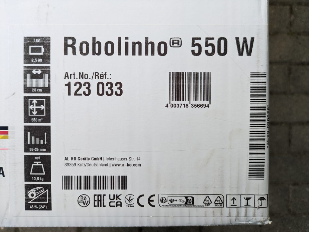 AL-KO Robolinho® 550W Mähroboter Verpackung Frontal, Detailsansicht