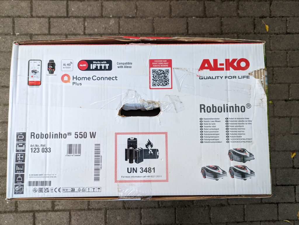 AL-KO Robolinho® 550W Mähroboter Verpackung von der linken Seite