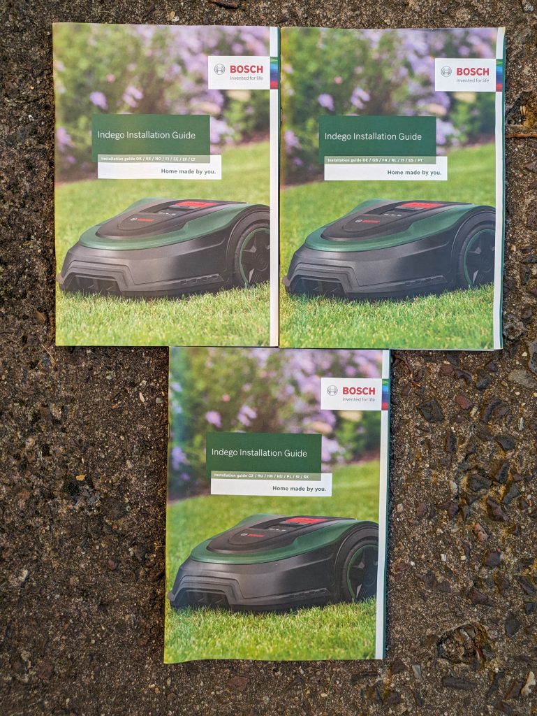 Alle Installationsanleitungen des Bosch Home and Garden Indego XS 300 Mähroboters in verschiedenen Sprachen