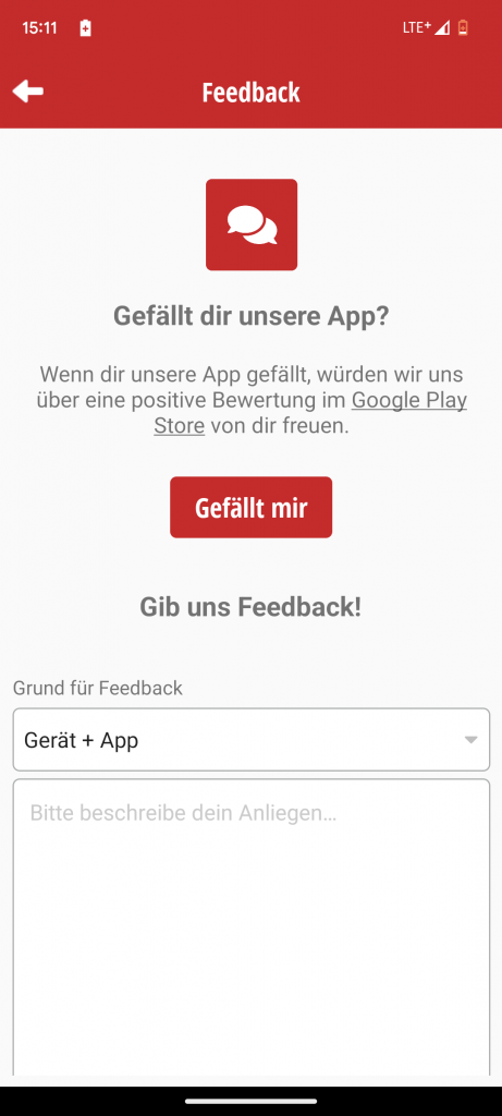 App des Einhell FREELEXO 1200 LCD BT Mähroboter Feedback-Bereich