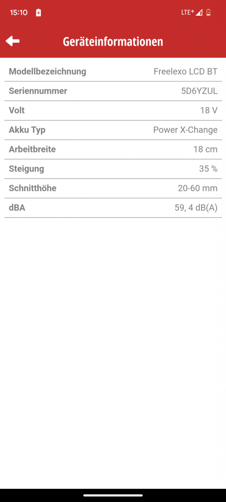 App des Einhell FREELEXO 1200 LCD BT Mähroboters technische Details