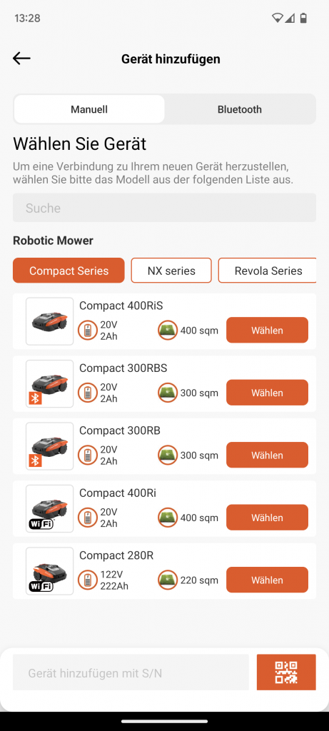 App des YARDFORCE COMPACT 300RBS Mähroboters manuelle Verbindung