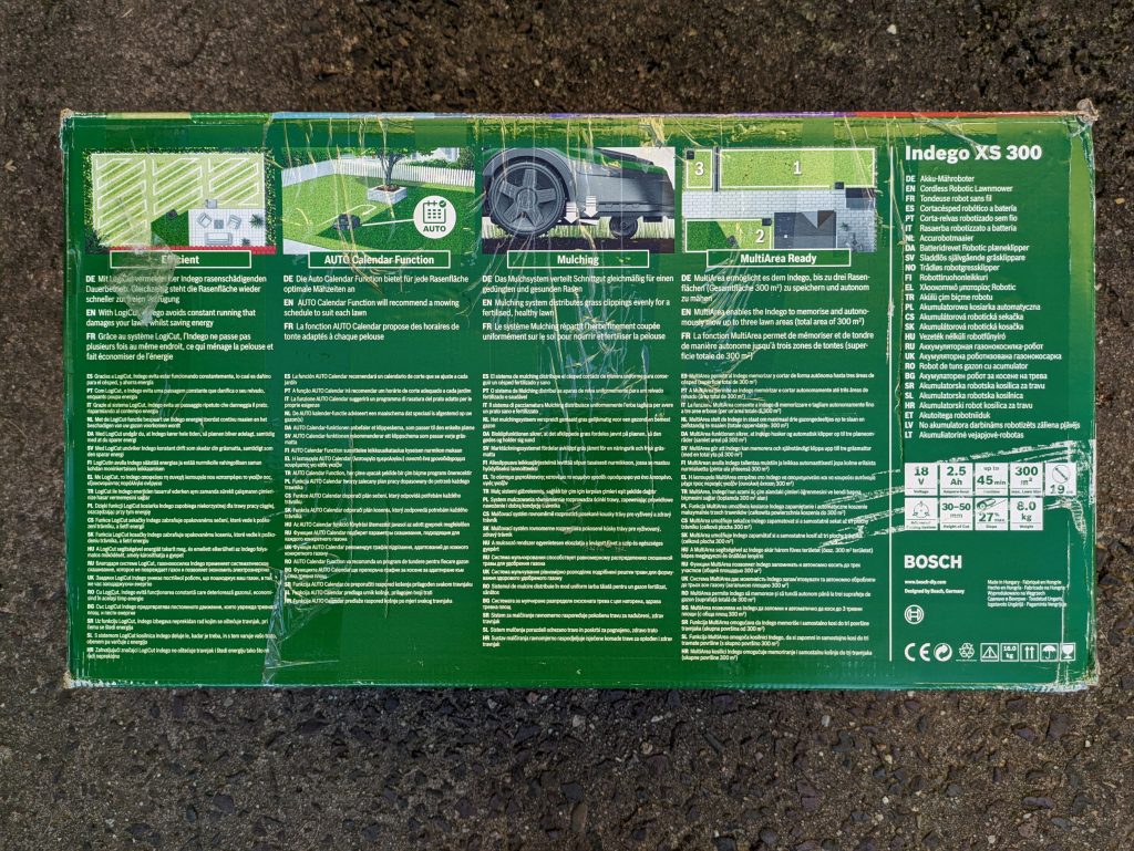 Bosch Home and Garden Indego XS 300 Mähroboter Verpackung Rückseite