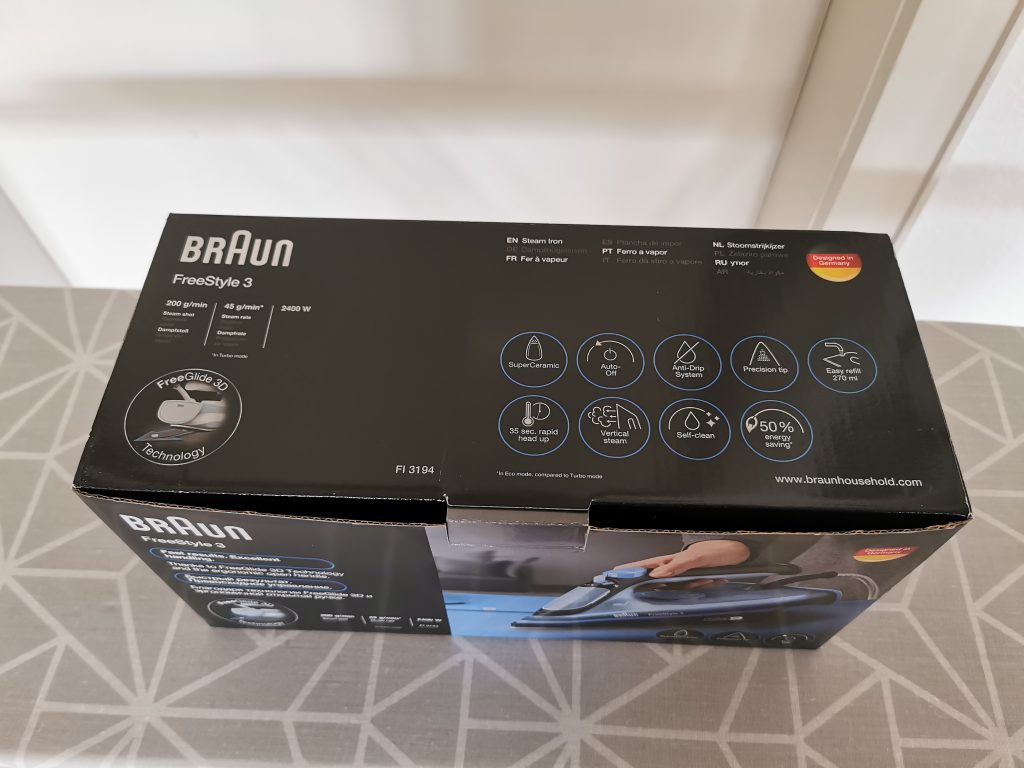 Braun FreeStyle 3 Dampfbügeleisen Verpackung oben