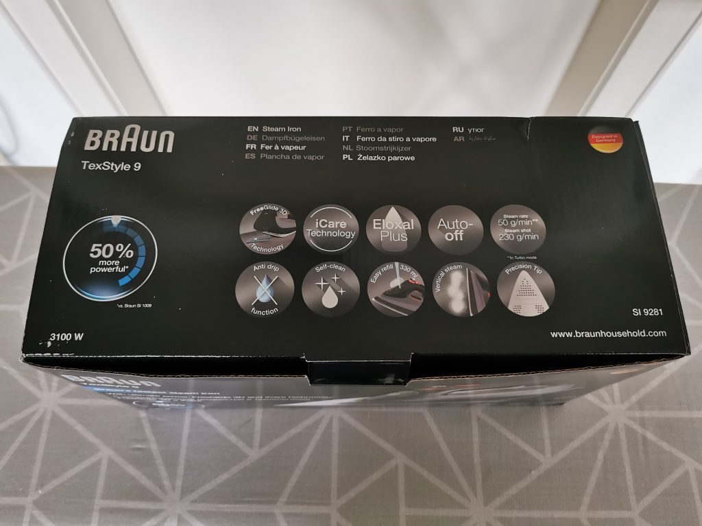 Braun TexStyle 9 Dampfbügeleisen Verpackung oben