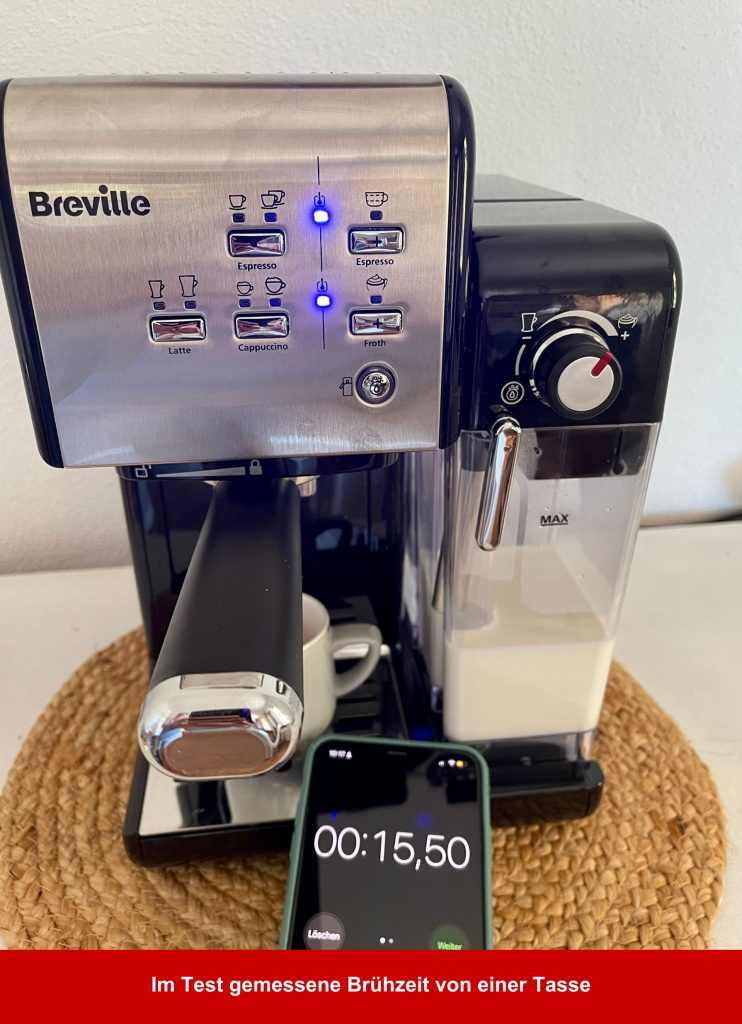 Breville Prima Latte II VCF108X Kaffeepadmaschine Brühzeit von einer Tasse