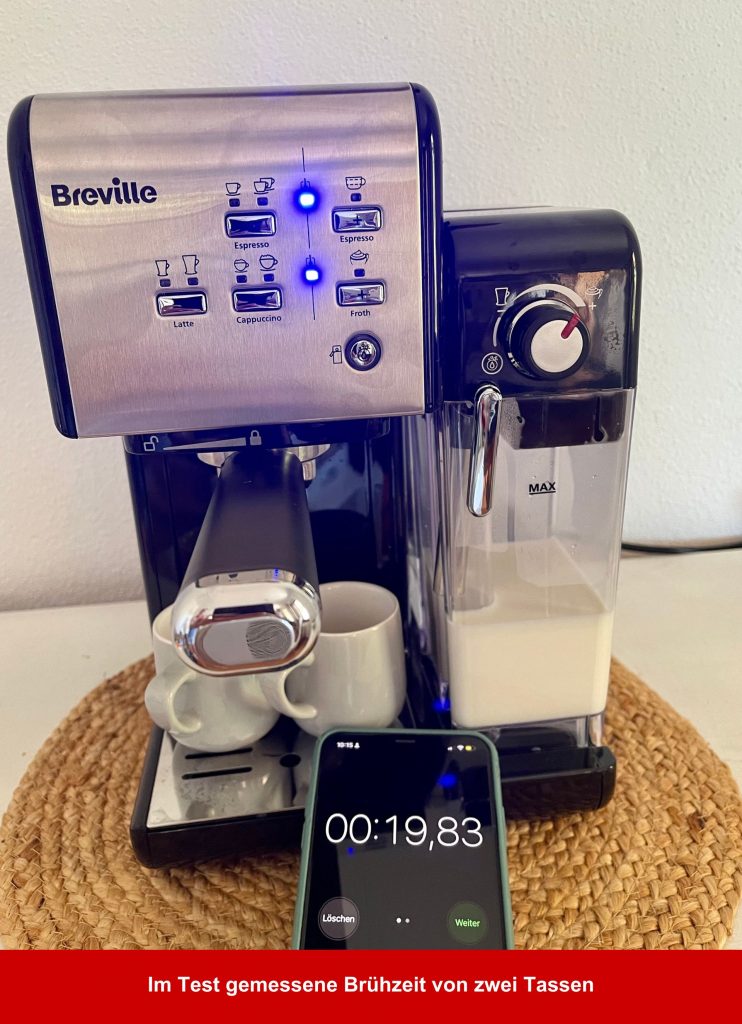 Breville Prima Latte II VCF108X Kaffeepadmaschine Brühzeit von zwei Tassen